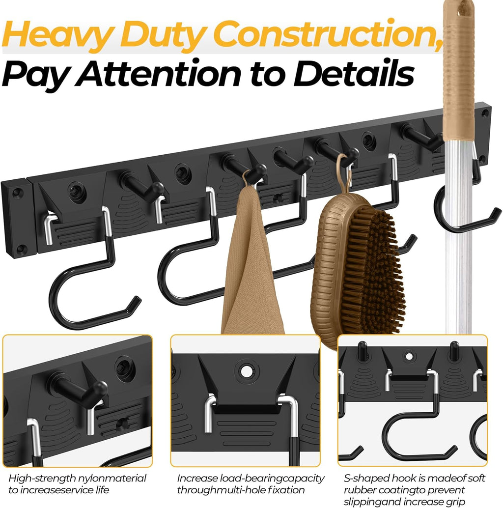 34 Inch Garden Tool Organizer Wall Mount with Non Slip Rubber Coated Metal Hooks, Storage Rack for