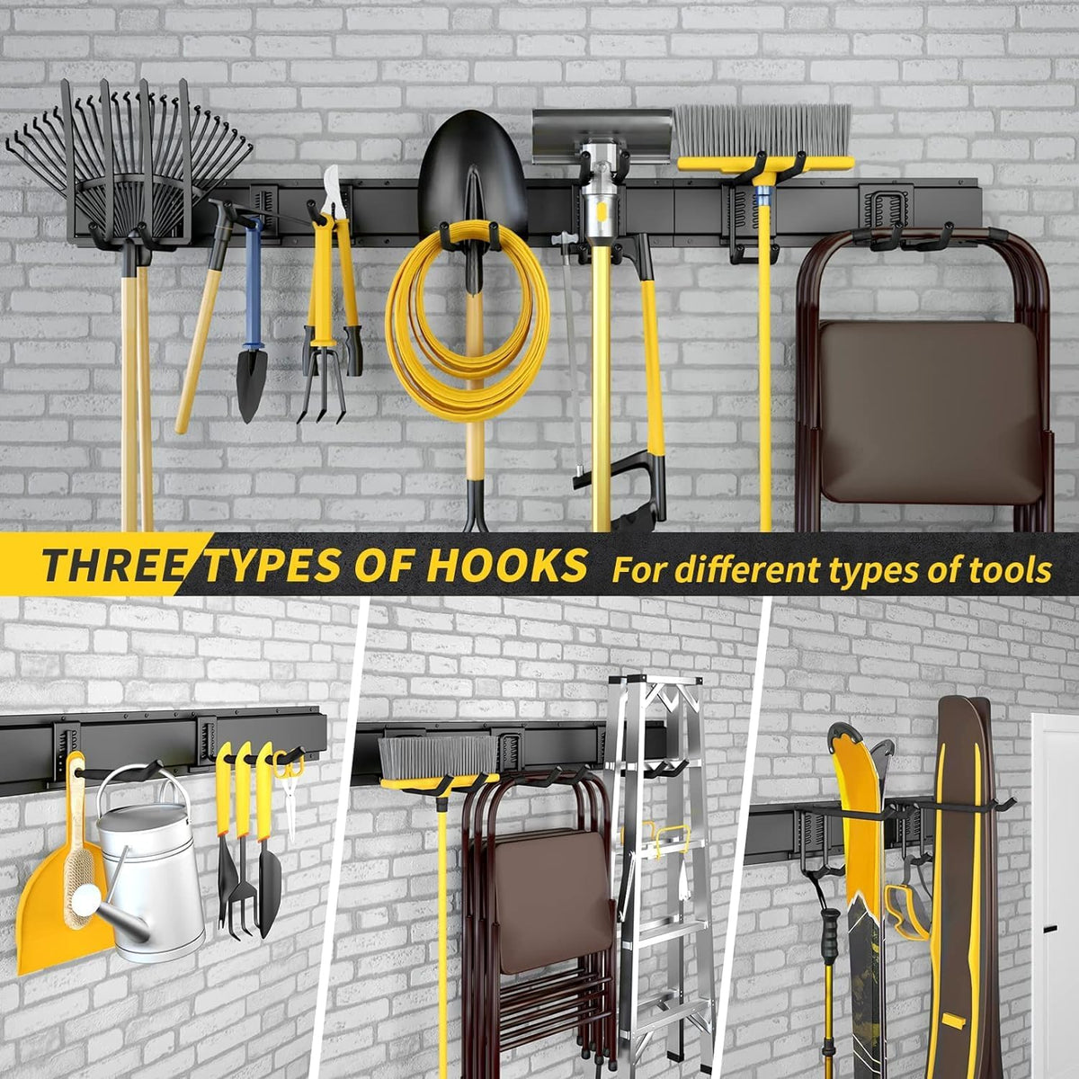 64 Inches Garage Storage, Garage Organization, Wall Mount Garden Tool Organizer, Max 620lbs
