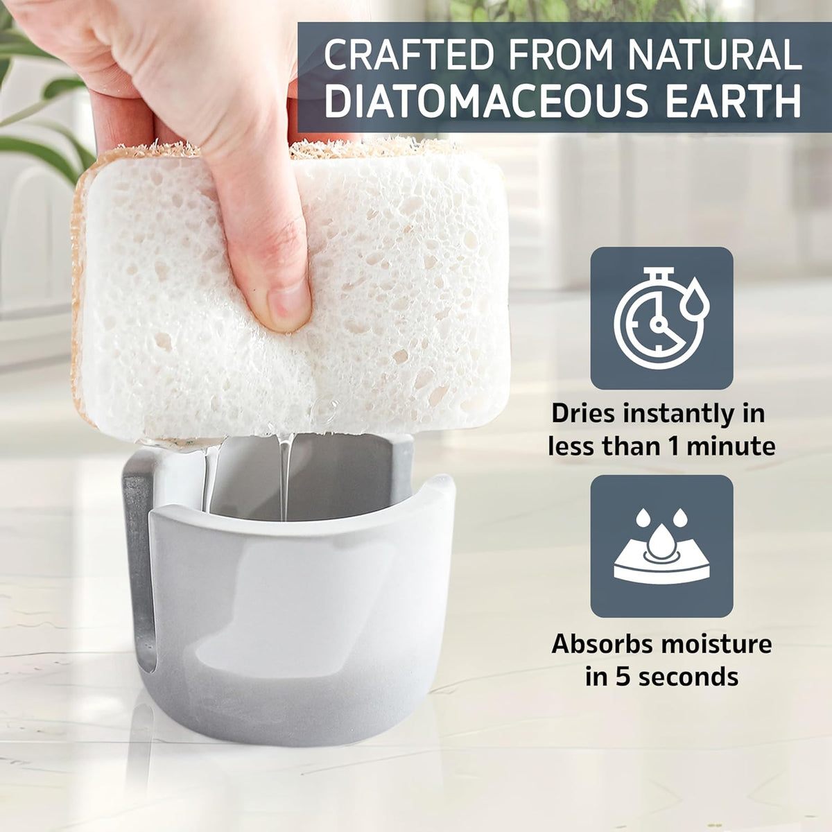MOPHONICHOME Sponge Holder, Stone Sponge Holder for Kitchen Sink - Diatomite Kitchen Sink Caddy