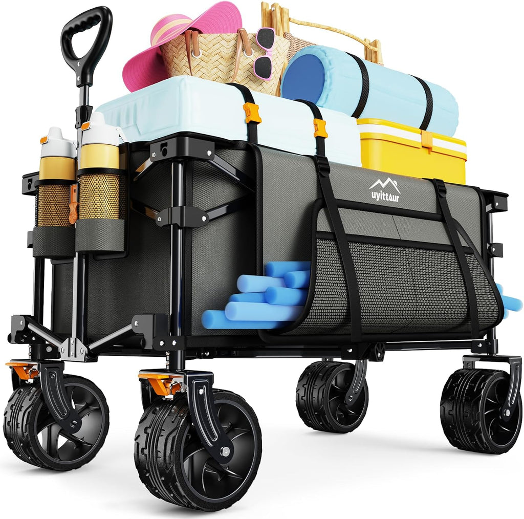 Collapsible Wagon Cart Heavy Duty Foldable, Folding Beach Wagon with Big Wheels for Sand, Utility
