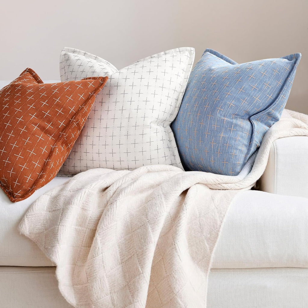 ZWJD Pillow Covers 16x16 Set of 2 Soft Polyester Textured Pillow Covers with Stylish Flange Edge
