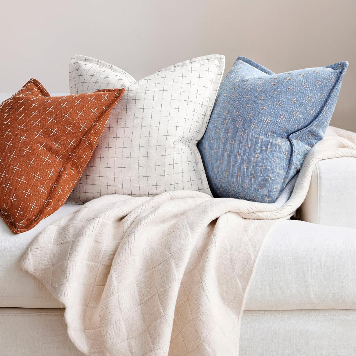 ZWJD Pillow Covers 16x16 Set of 2 Soft Polyester Textured Pillow Covers with Stylish Flange Edge