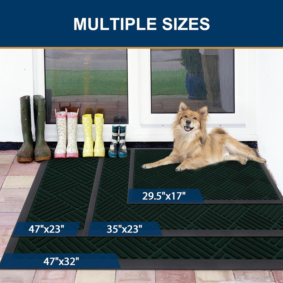 Smiry Front Door Mat Outside Entrance, Heavy Duty Outdoor Indoor Mat, Natural Rubber Doormat, Non