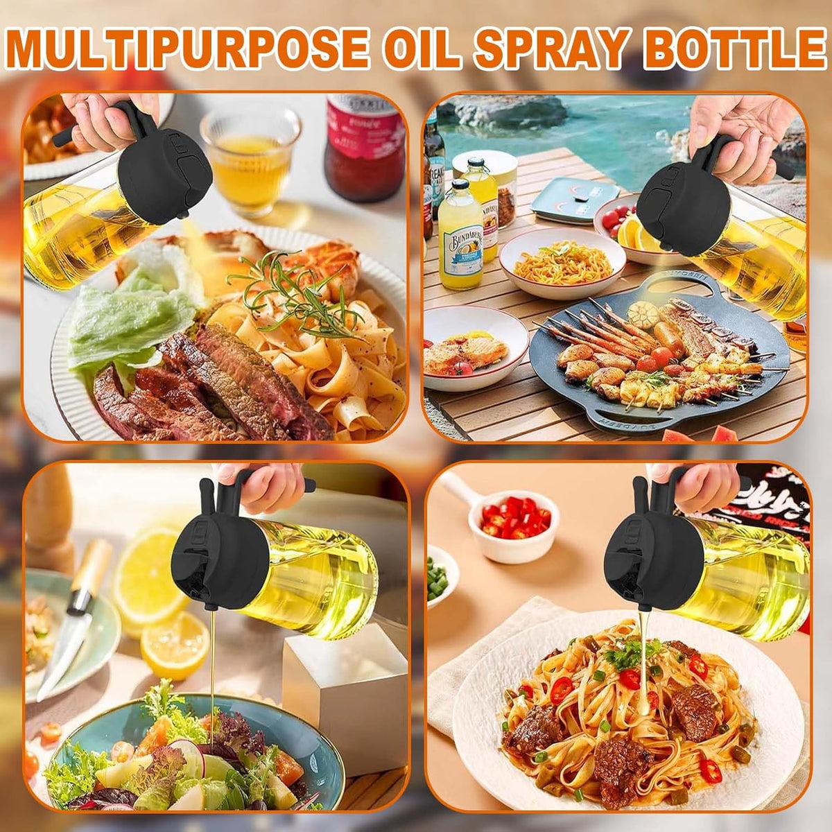 2-in-1 Glass Oil Dispenser & Sprayer - 16oz/470ml Leakproof Bottle for Cooking, Air Fryer, BBQ