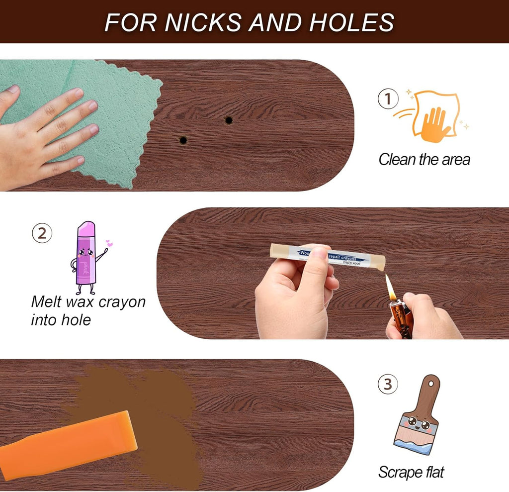16+4P Wood Filler Sticks with 1P Box, 1P Knife, 1P Scraper and 1P Rag, Pletpet 16 Color Furniture