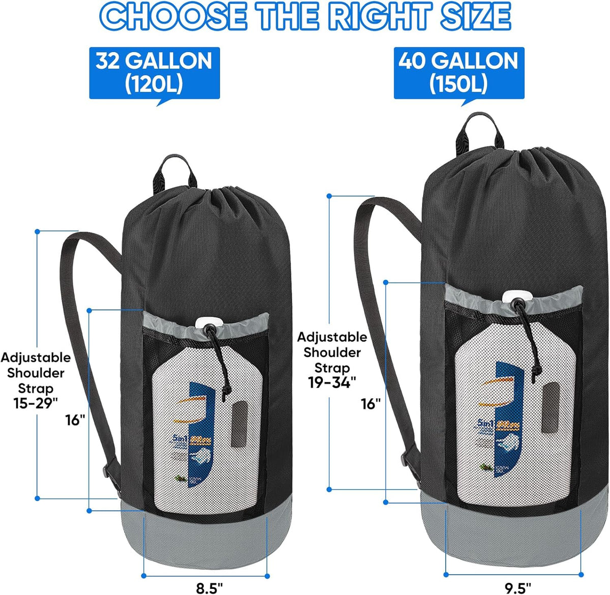 BALEINE 120L Laundry Bag Backpack, 900D Oxford Fabric Large Travel Laundry Bags with Shoulder