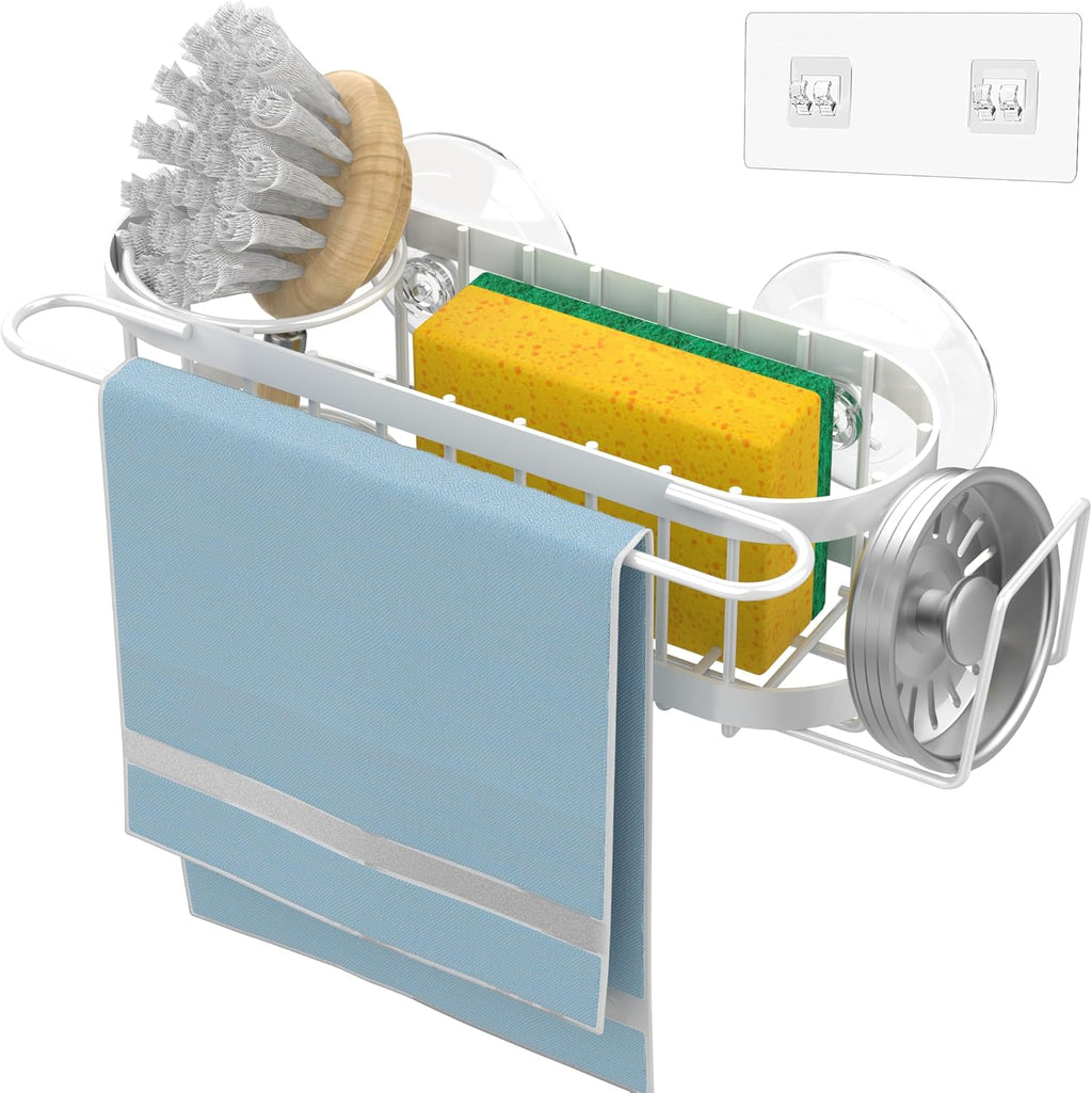 Cisily Kitchen Sink Caddy Sponge Holder in The Sink, Stainless Steel Kitchen Sink Organizer, Brush