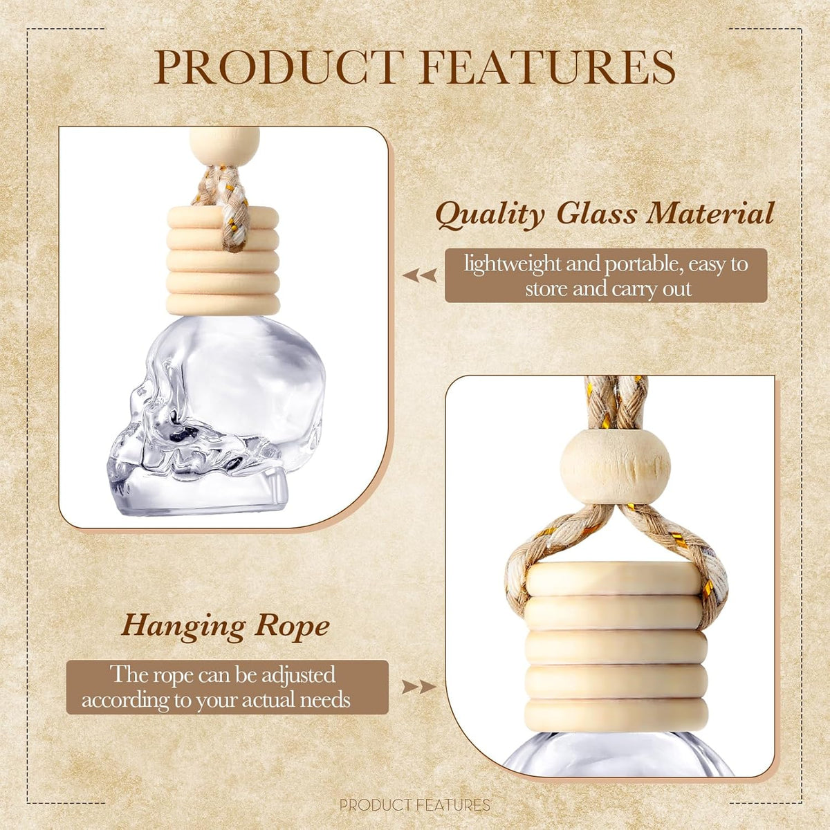 BBTO 50 Pcs Hanging Car Air Freshener Car Diffuser Bottles Empty Glass Perfume Bottle Freshener