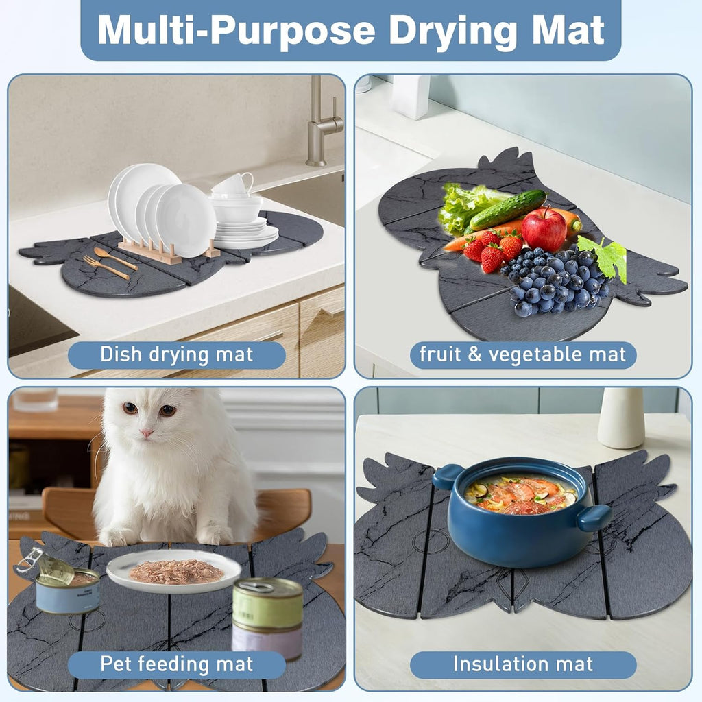 Large Stone Dish Drying Mat for Kitchen Counter,24"(L)×16"(W) Quick Dry Absorbent Diatomaceous