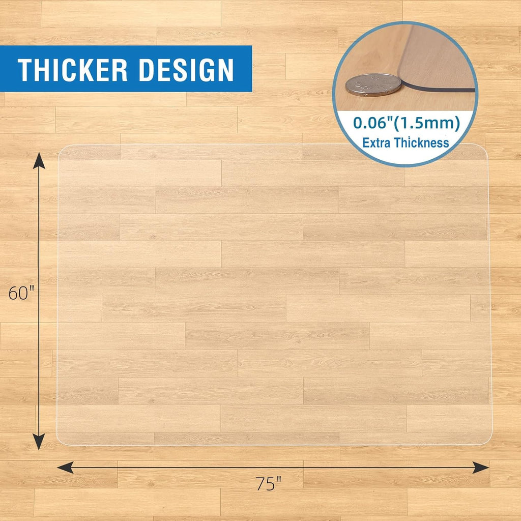 Clear Chair Mat, 75" x 60" Large Chair Mat for Hard Floors, Anti-Slip Desk Mat for Rolling Chair