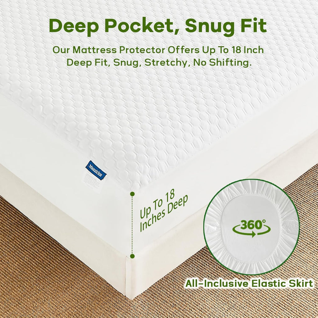 Luxury Queen Size Tencel Waterproof Mattress Protector Deep Pocket - Premium Cooling Bed Cover Pad