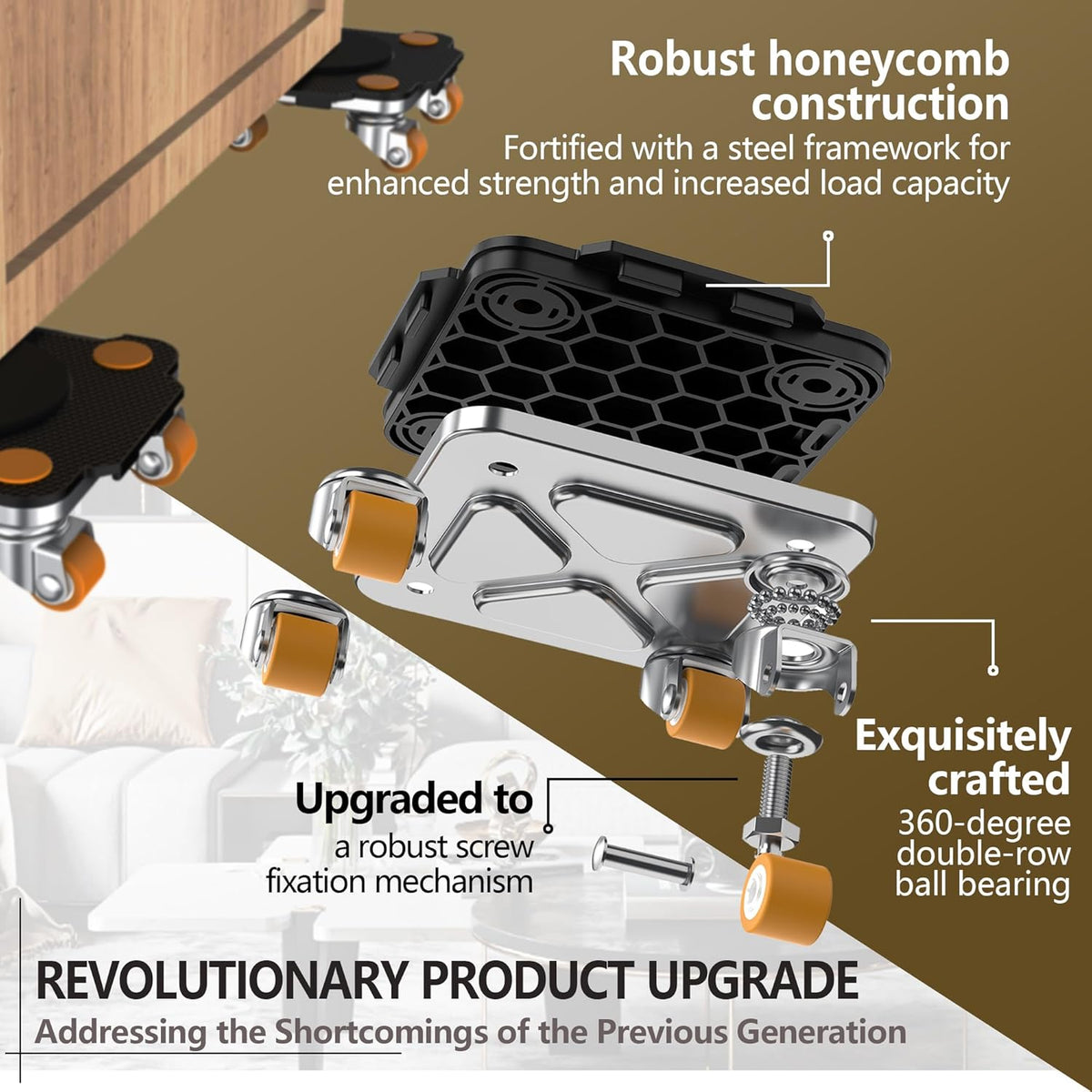 ONEON Furniture Mover Pro Set - Enhanced Dolly and Lifter with Custom TPE Wheels for Easy Furniture