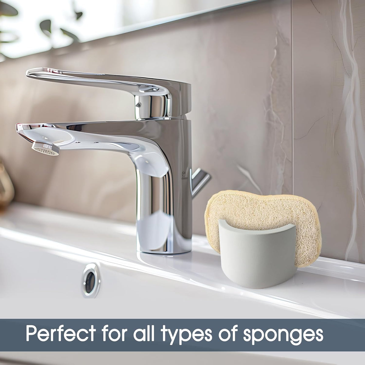 MOPHONICHOME Sponge Holder, Stone Sponge Holder for Kitchen Sink - Diatomite Kitchen Sink Caddy