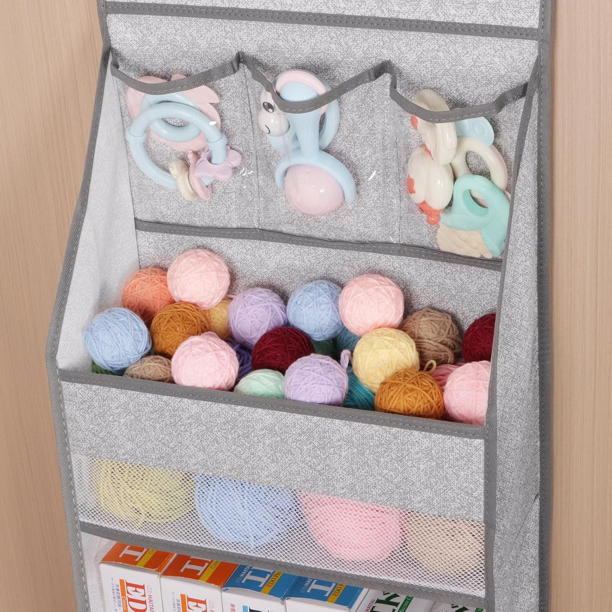 Univivi 6-Shelf Over Door Hanging Organizer Fabric Baby Door Storage with 5 Large Pockets and 3