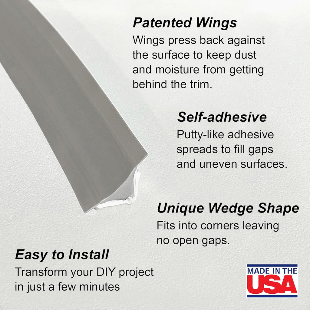 InstaTrim The Original Flexible Trim -10ft Grey 3/4" Wide Caulk Tape - Adhesive Trim with Many Uses