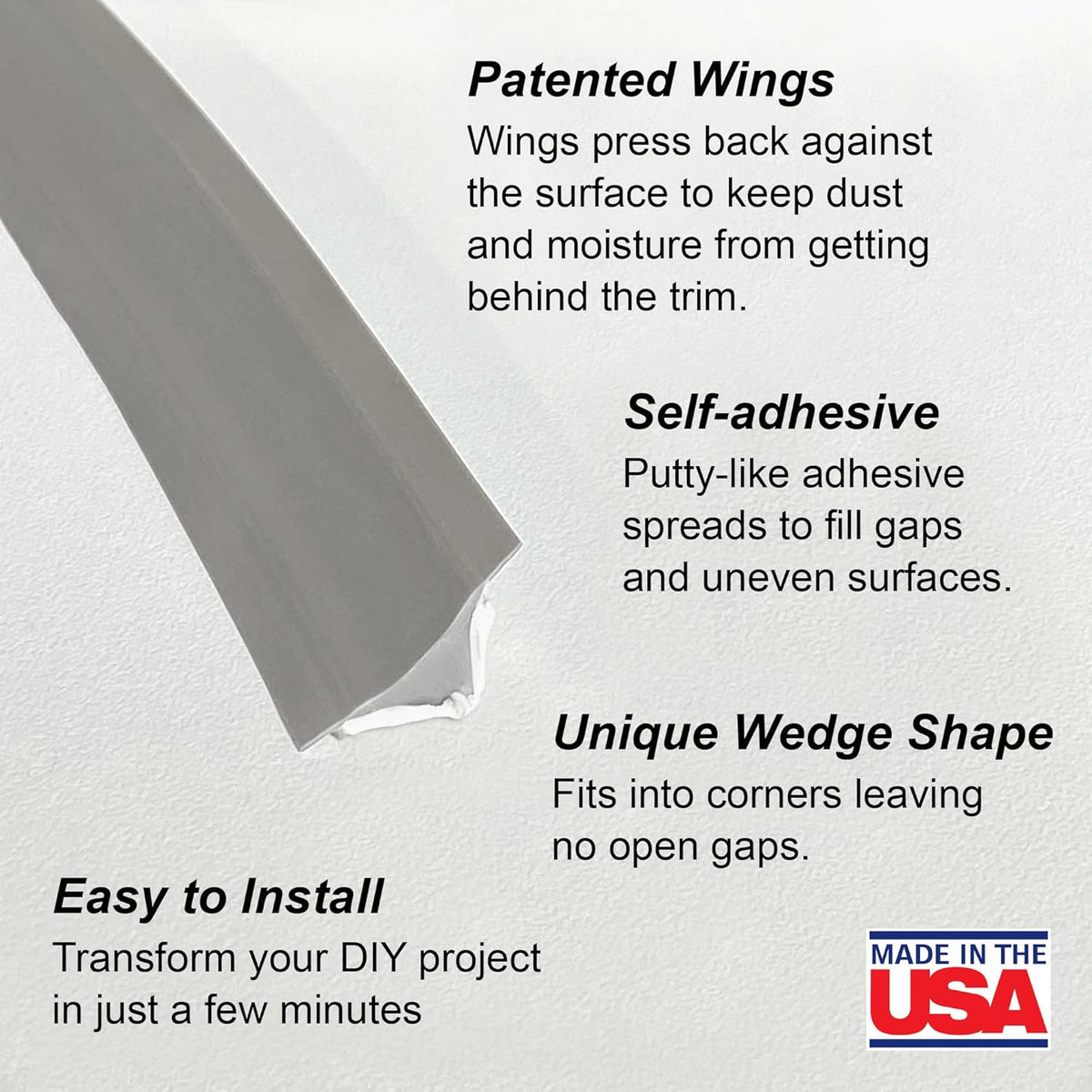 InstaTrim The Original Flexible Trim -10ft Grey 3/4" Wide Caulk Tape - Adhesive Trim with Many Uses