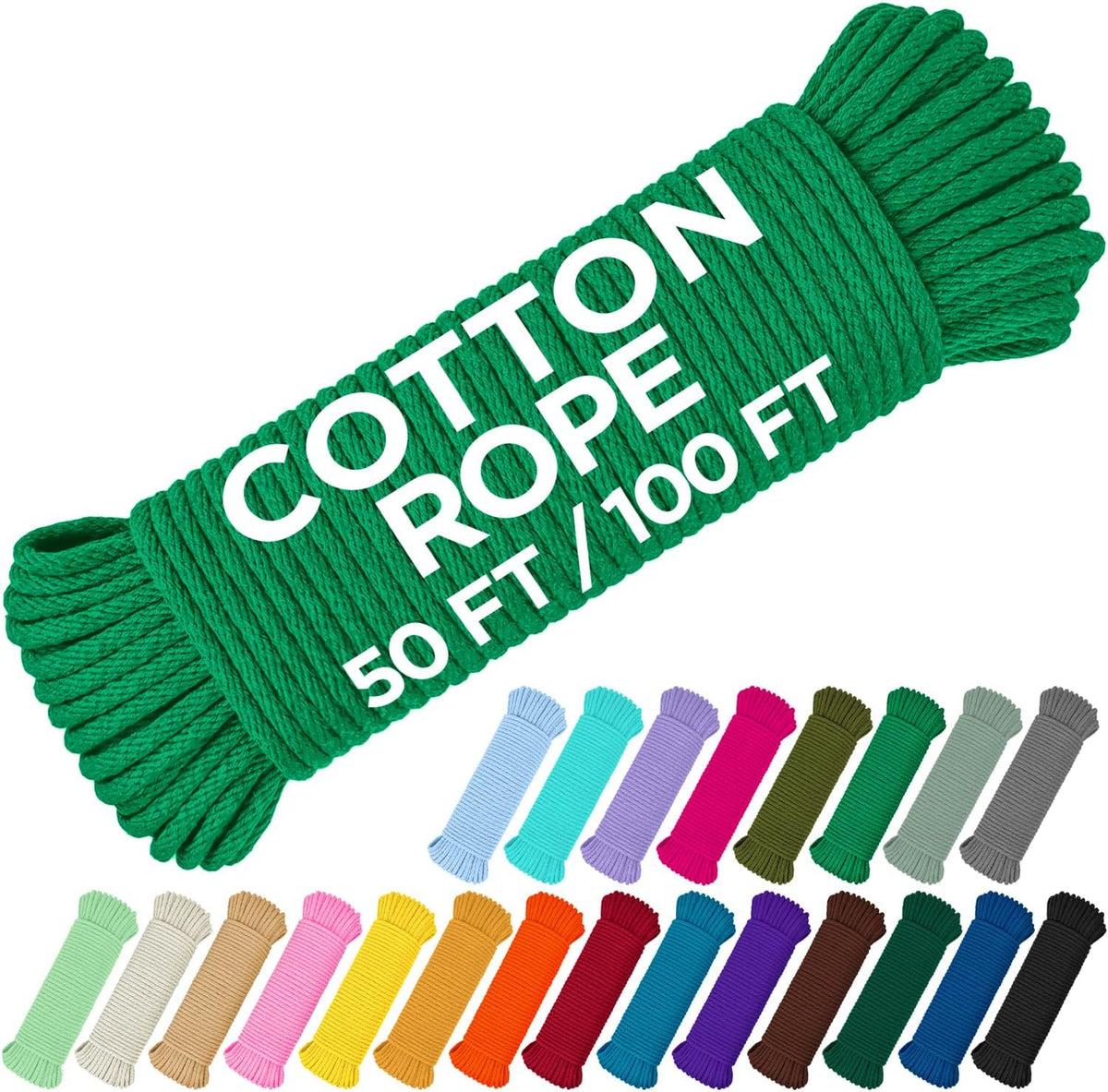 TECEUM Cotton Rope 3/16” (5 mm) – 50 FT – Strong All-Purpose Braided Rope – Natural Cotton – for