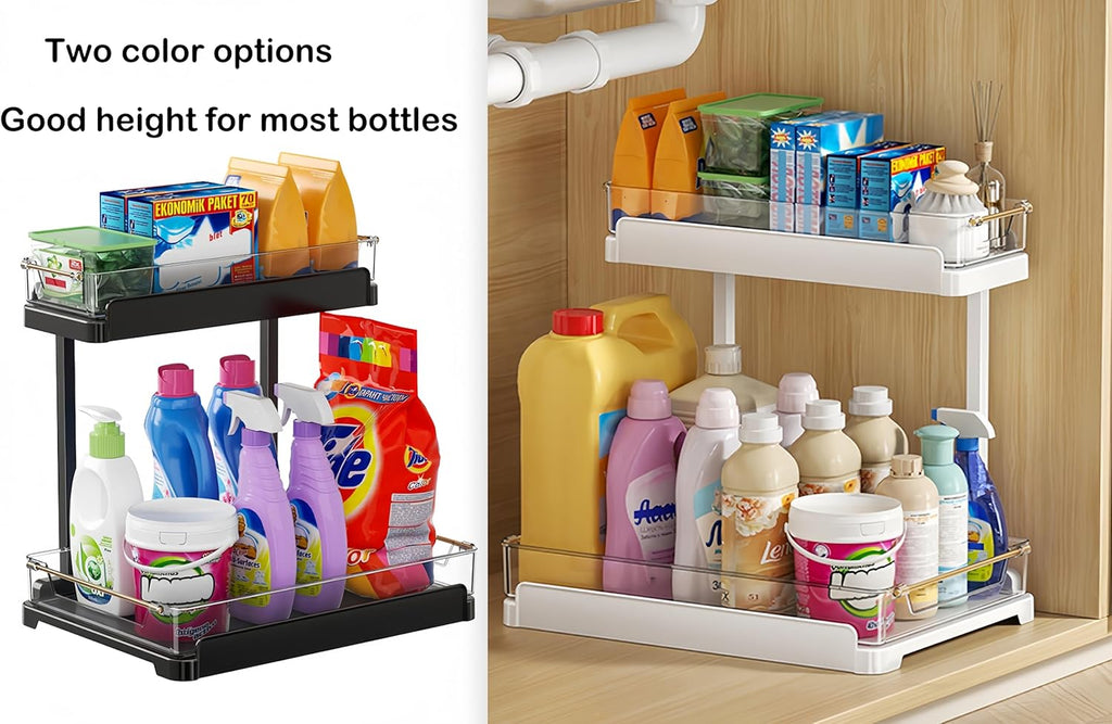 heart & home 2-Pack Under Sink Storage Organizer for Kitchen & Bathroom Cabinets with Removable