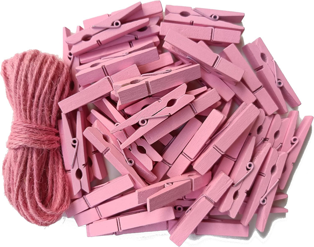 1.9" Pink Wooden Clothes Pins DIY Photo Garland Baby Shower Bag Clips Decorative Clothespins with