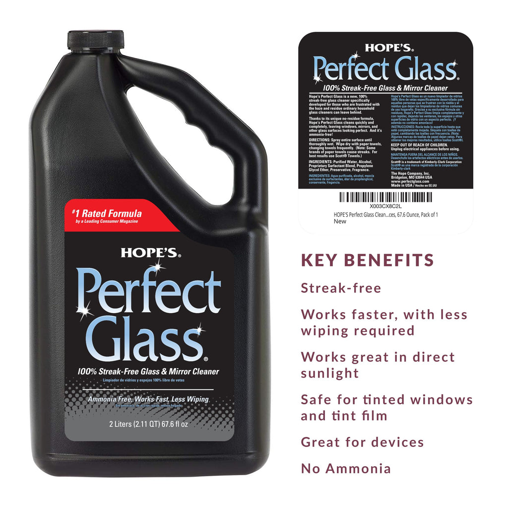 HOPE'S Perfect Glass Cleaner Spray Refill, Streak-Free, Ammonia-Free Window, Mirror, Screen, Tinted
