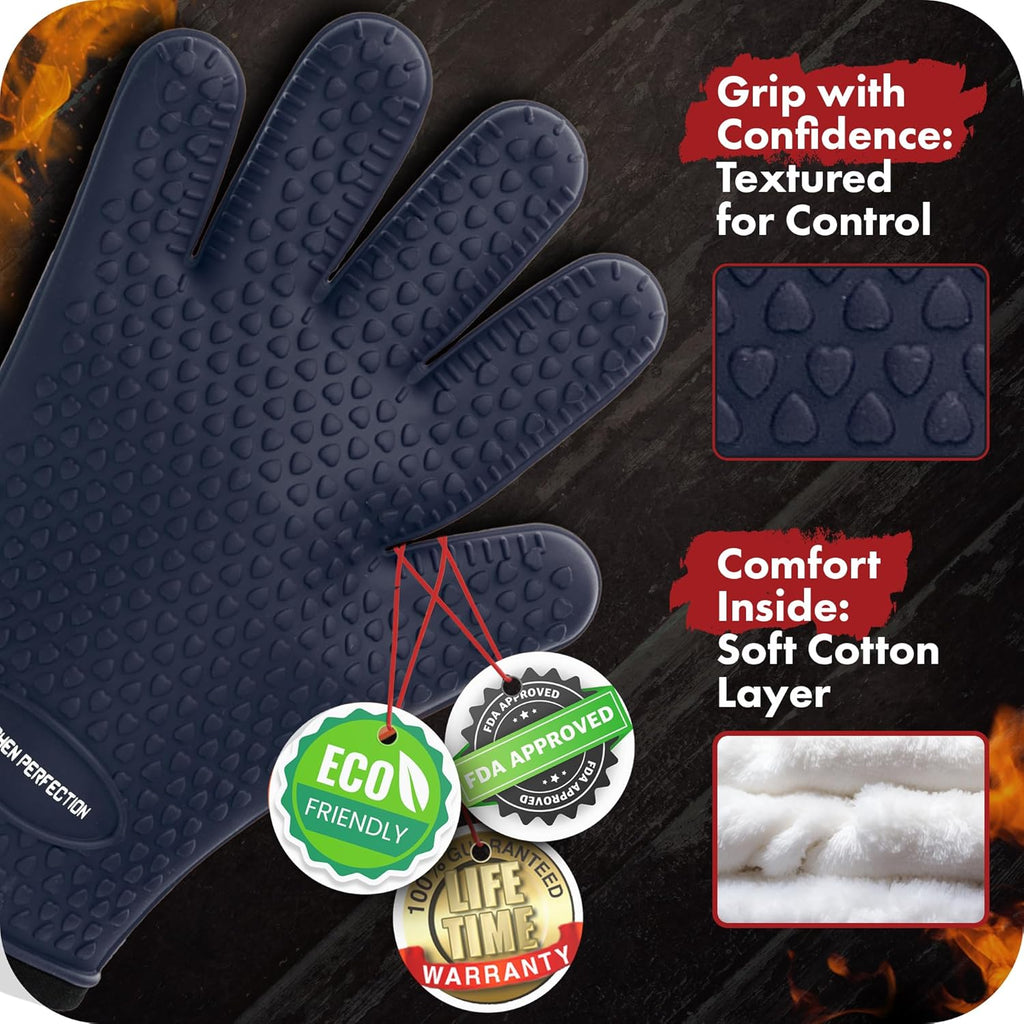 KITCHEN PERFECTION S Silicone Smoker Oven Gloves -Extreme Heat Resistant BBQ Gloves -Handle Hot