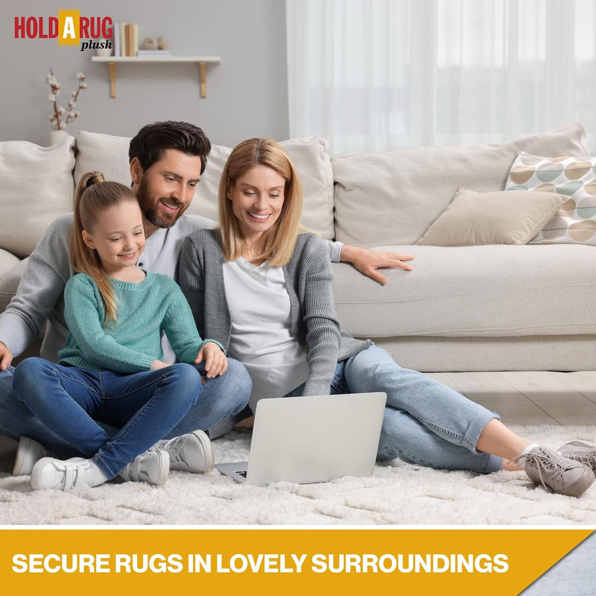 Hold-a-Rug Plush 3' x 5' Nonskid, Nonslip Rug Pad, Reversible Gripper, ¼ Thick, Safe for All Floors