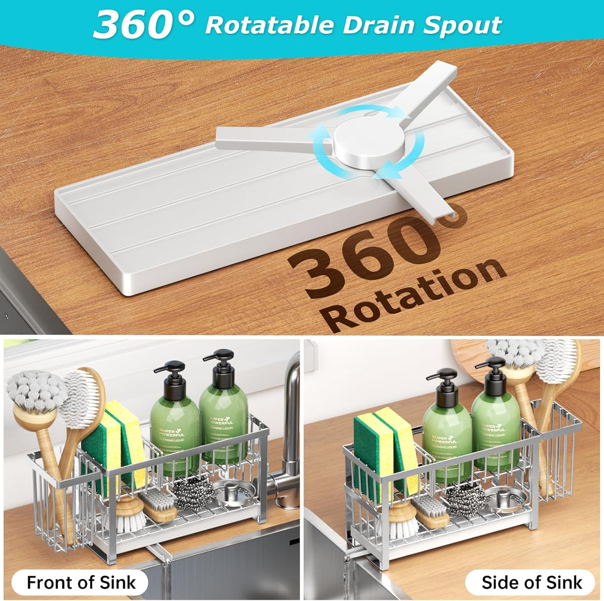 Sponge Holder for Kitchen Sink, 2 Tier Sink Caddy Organizer Countertop with Dish Brush Holder and