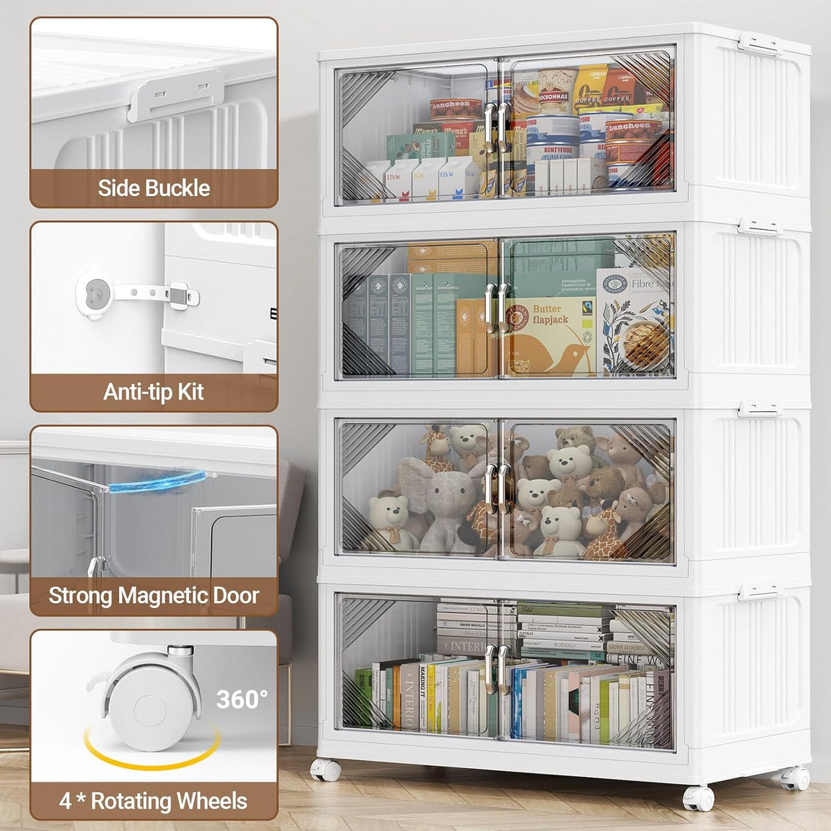 140Gal Plastic Stackable Storage Bins with Lid, 560QT Extra Large Closet Organizers Collapsible
