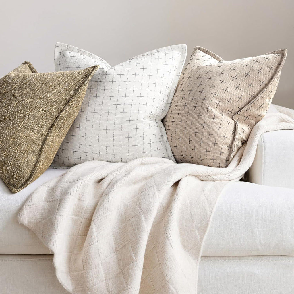 ZWJD Pillow Covers 18x18 Set of 2 Soft Polyester Textured Pillow Covers with Stylish Flange Edge