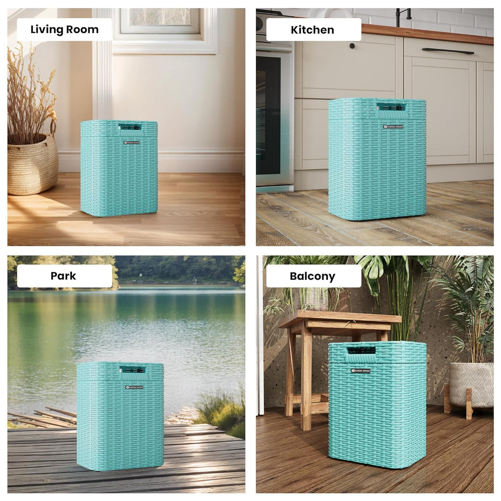Ypati Handwoven 4 Gallon Rattan Trash Can with Lid, Boho Style Decorative Indoor and Outdoor Trash