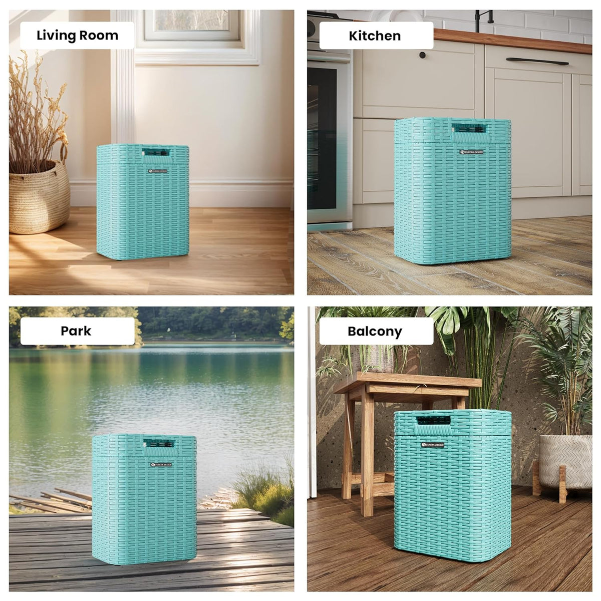 Ypati Handwoven 4 Gallon Rattan Trash Can with Lid, Boho Style Decorative Indoor and Outdoor Trash