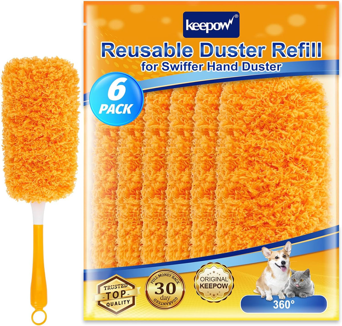KEEPOW, 6-Pack Microfiber Reusable Refills Compitable with Hand Duster, 360 Degree Dry Microfiber
