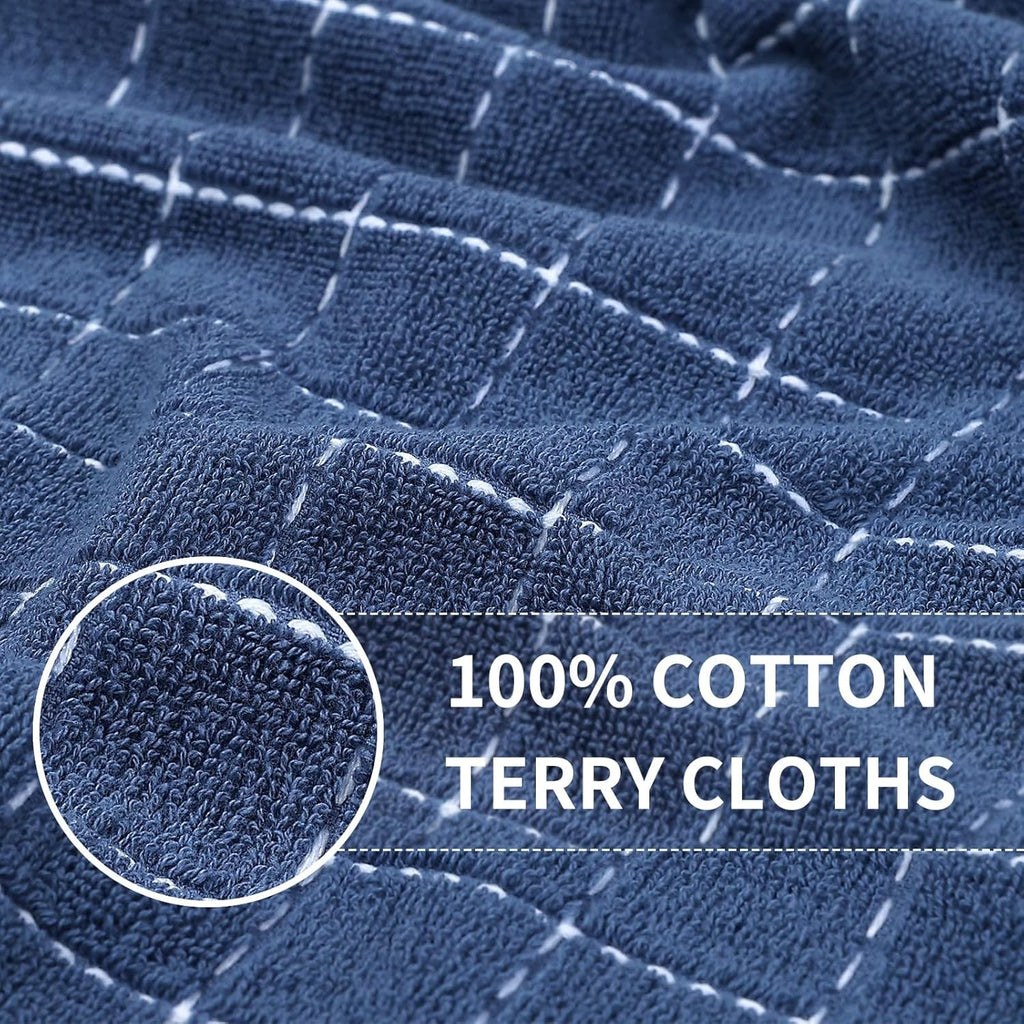 Homaxy 100% Cotton Terry Kitchen Towels(Navy Blue, 13 x 28 inches), Checkered Designed, Soft and
