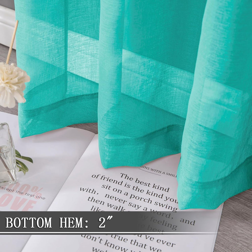 Tollpiz Short Sheer Curtain Living Room Linen Textured Curtains Sheer Light Filtering Voile Rod