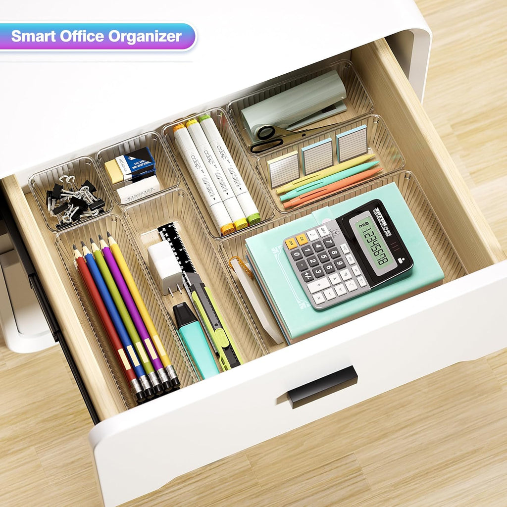 15 PCS Clear Plastic Drawer Organizer Set - 4 Sizes Makeup Organizer Desk Drawer Divider Bathroom