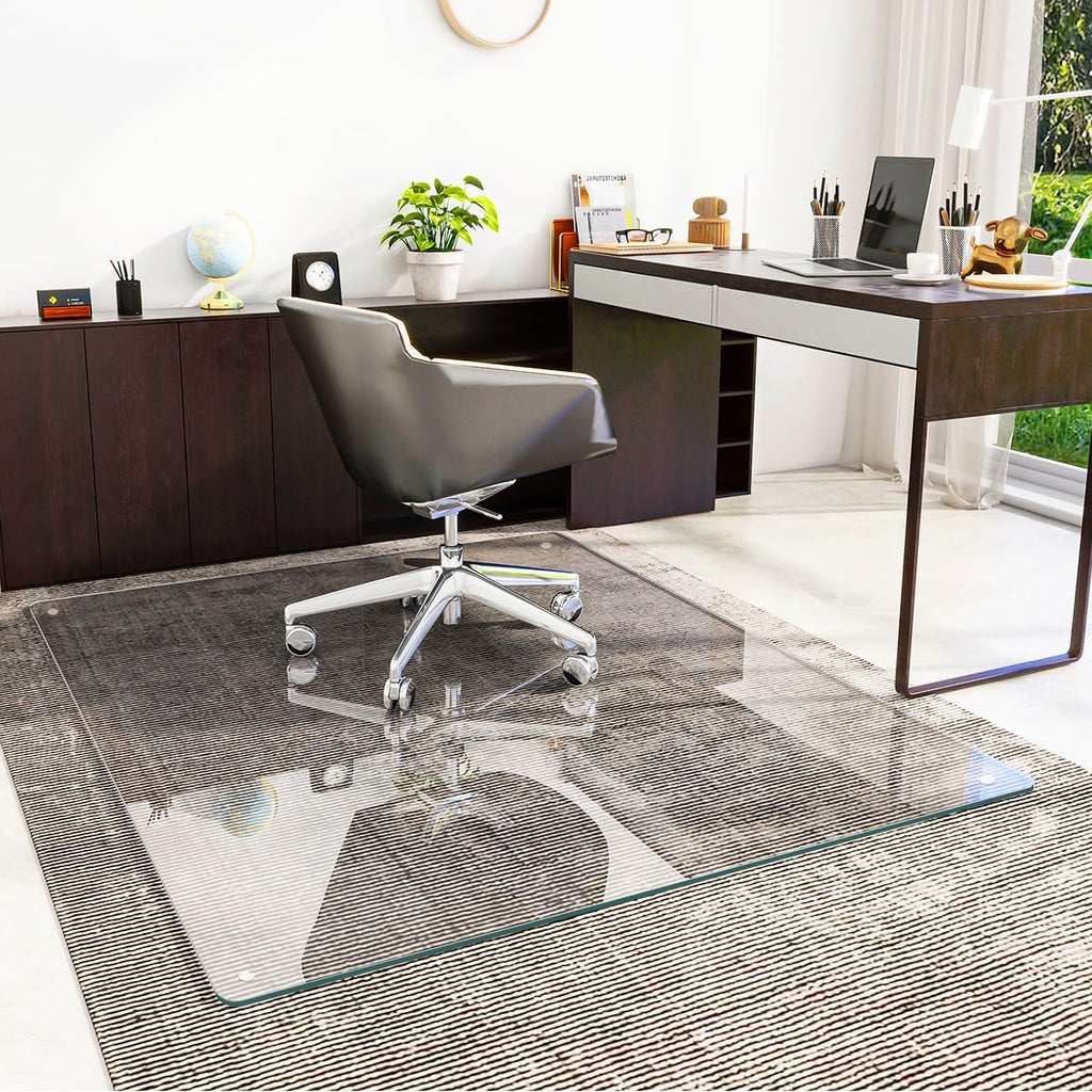 [Tempered Glass] 46" x 55" Glass Chair Mat, Heavy Duty Hard Floor Mat with Round Corner and