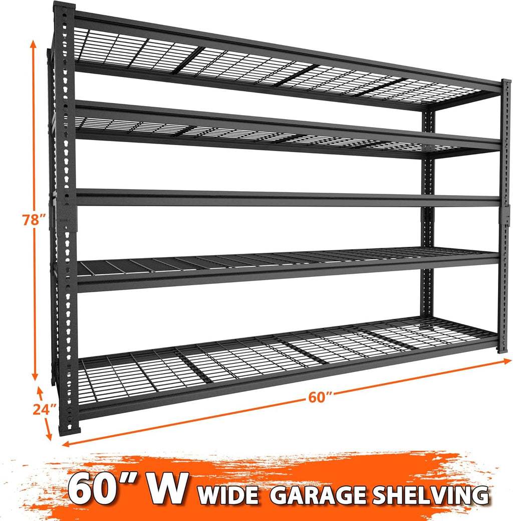 ROOMTEC Garage Shelving, 4 PCS 3300 LBS Capacity Sorage Shelves Heavy Duty, 5 Tier Adjustable Metal