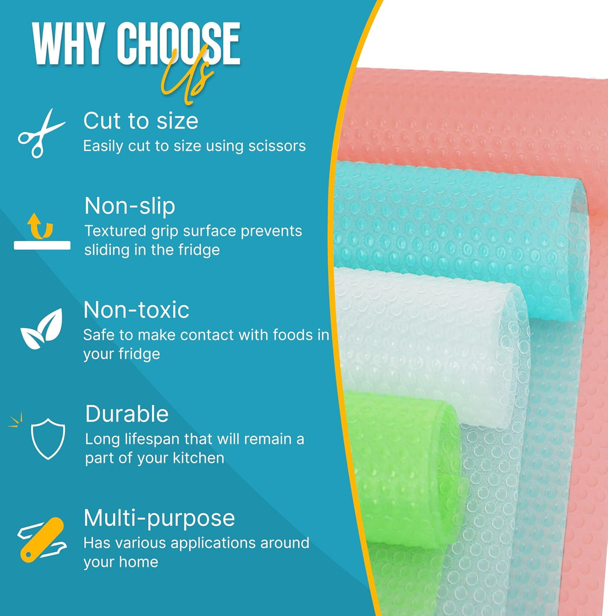 Refrigerator Liners for Shelves (8 Pack) by Linda’s Essentials - Non-Adhesive Shelf or Drawer