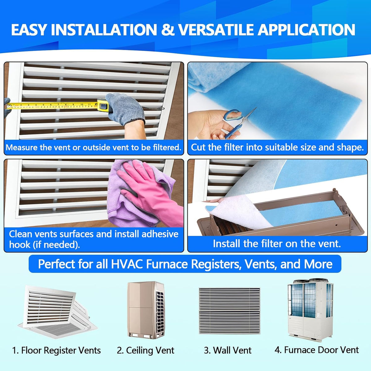 18" x120" Air Vent Filters, Cut to Fit Air Filter (70+ Filters), MERV 8 Triple Vent Filter for Home