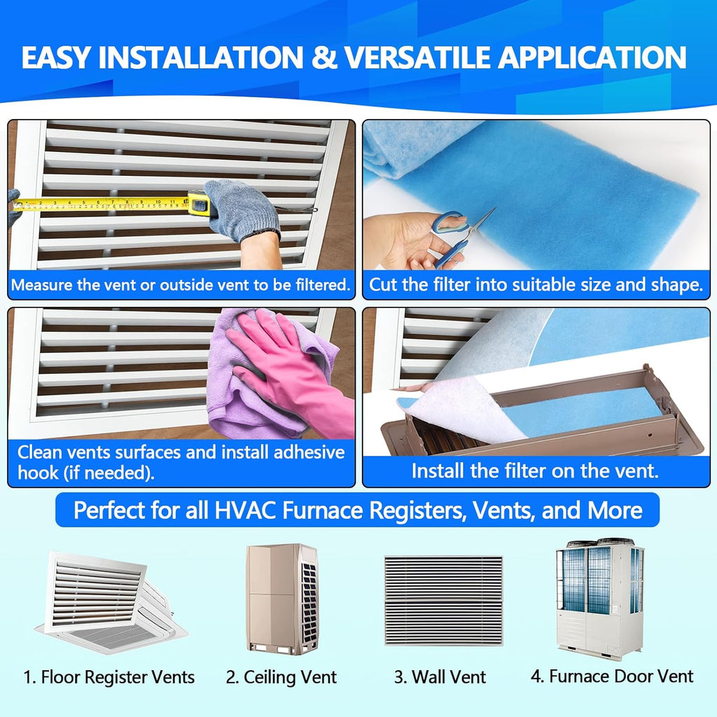 12" x120" Air Vent Filters, Cut to Fit Air Filter (50+ Filters), MERV 8 Triple Vent Filter for Home