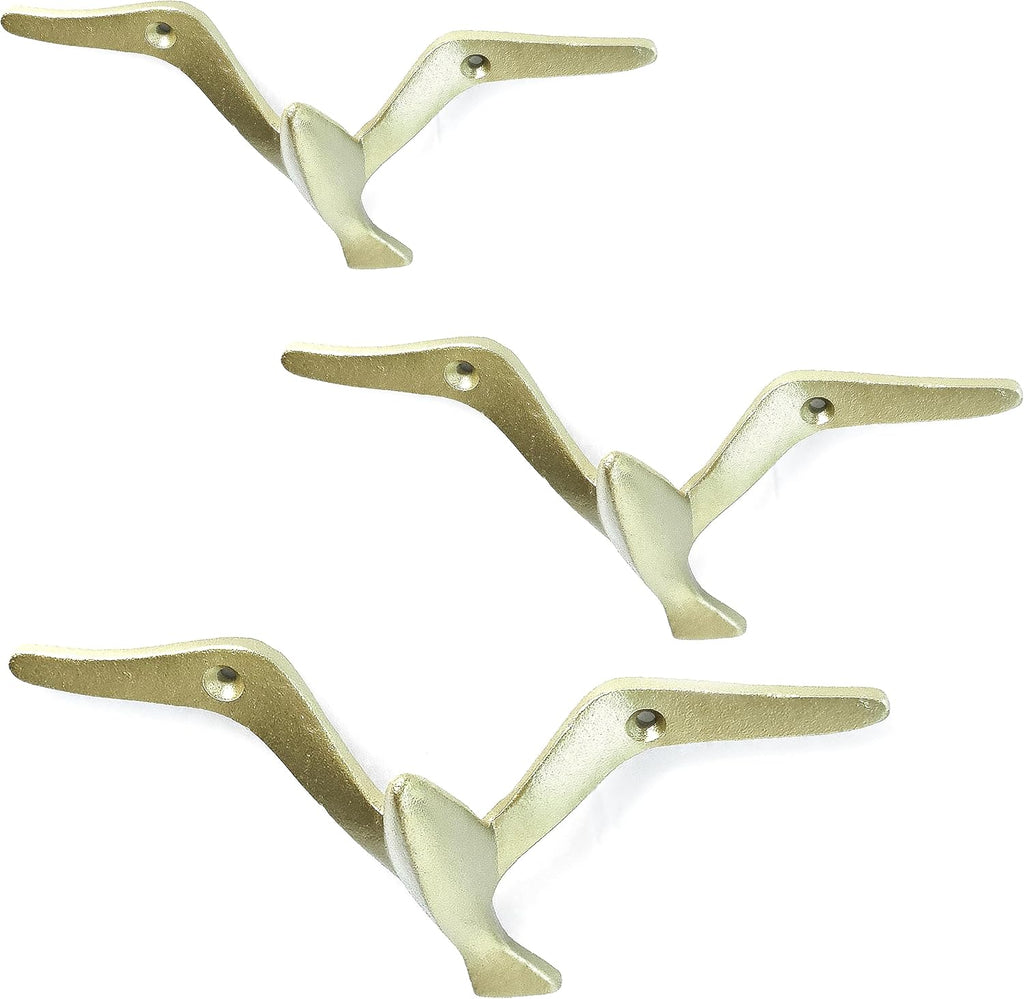 Ambipolar Iron Cast Decorative Gull Bird Wall Mounted Coat Hooks, Set of 3 (Gold)
