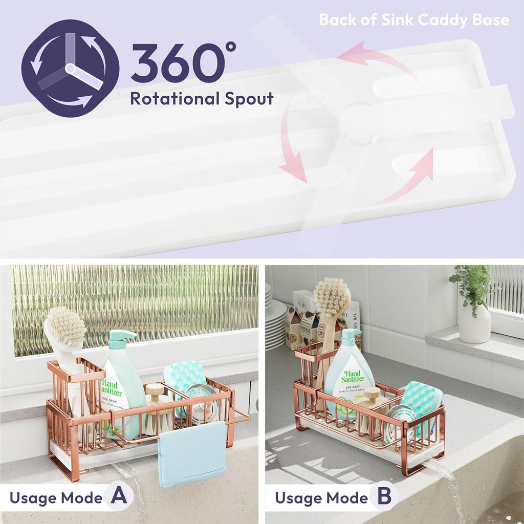 SWTYMIKI Sponge Holder for Kitchen Sink - Sink Caddy with Brush Holder Self-draining Sponge Caddy