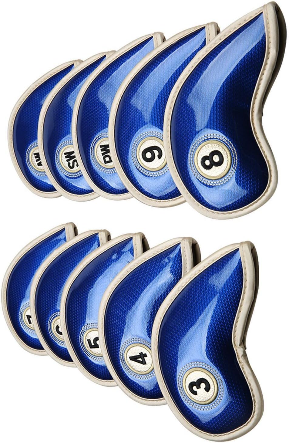 HISTAR 10pcs Crystal Pu Leather Golf Iron Head Covers Set Iron Club Headcover