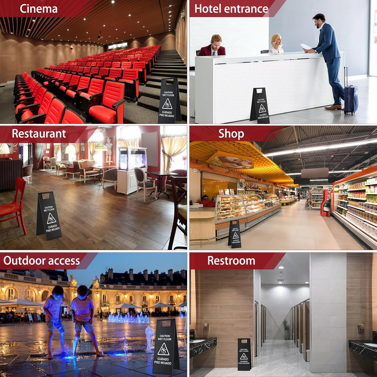 8 Pcs 24 Inch Stainless Steel Wet Floor Sign 8.8 Pound Caution Wet Floor Sign Bulk Double Sided