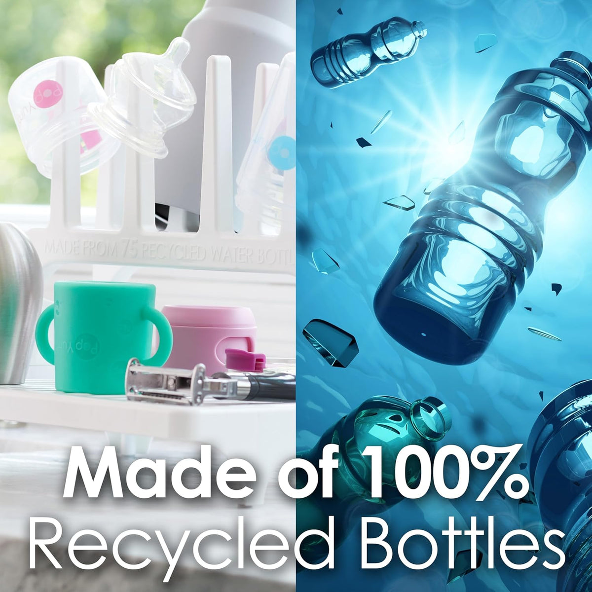 PopYum Glacier White Space Saving Drying Rack from 100% Recycled Bottles with Clear Frosted