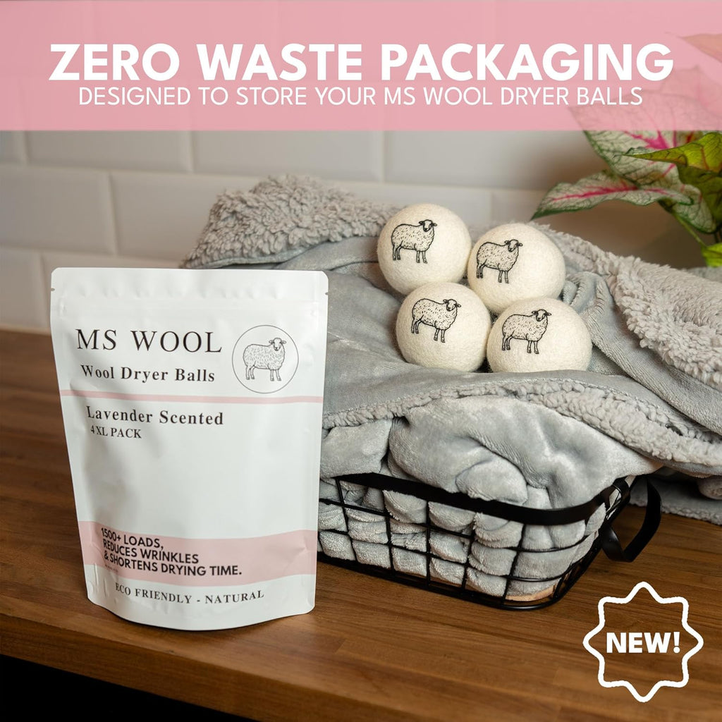 Lavender Scented Wool Dryer Balls – 4 XL Pack – Natural Fabric Softener, Reusable, Reduces Static