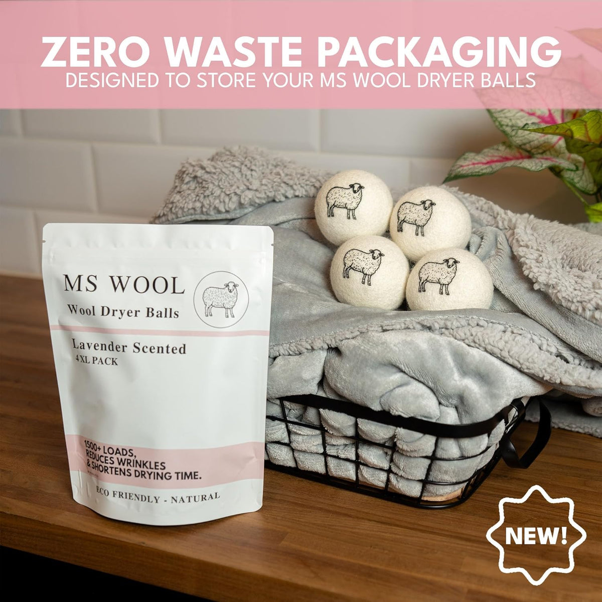 Lavender Scented Wool Dryer Balls – 4 XL Pack – Natural Fabric Softener, Reusable, Reduces Static
