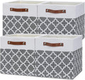 Temary 12x12x12 Fabric Storage Bins 4 Pack with Leather Handle, Foldable Cubes Storage Box Baskets