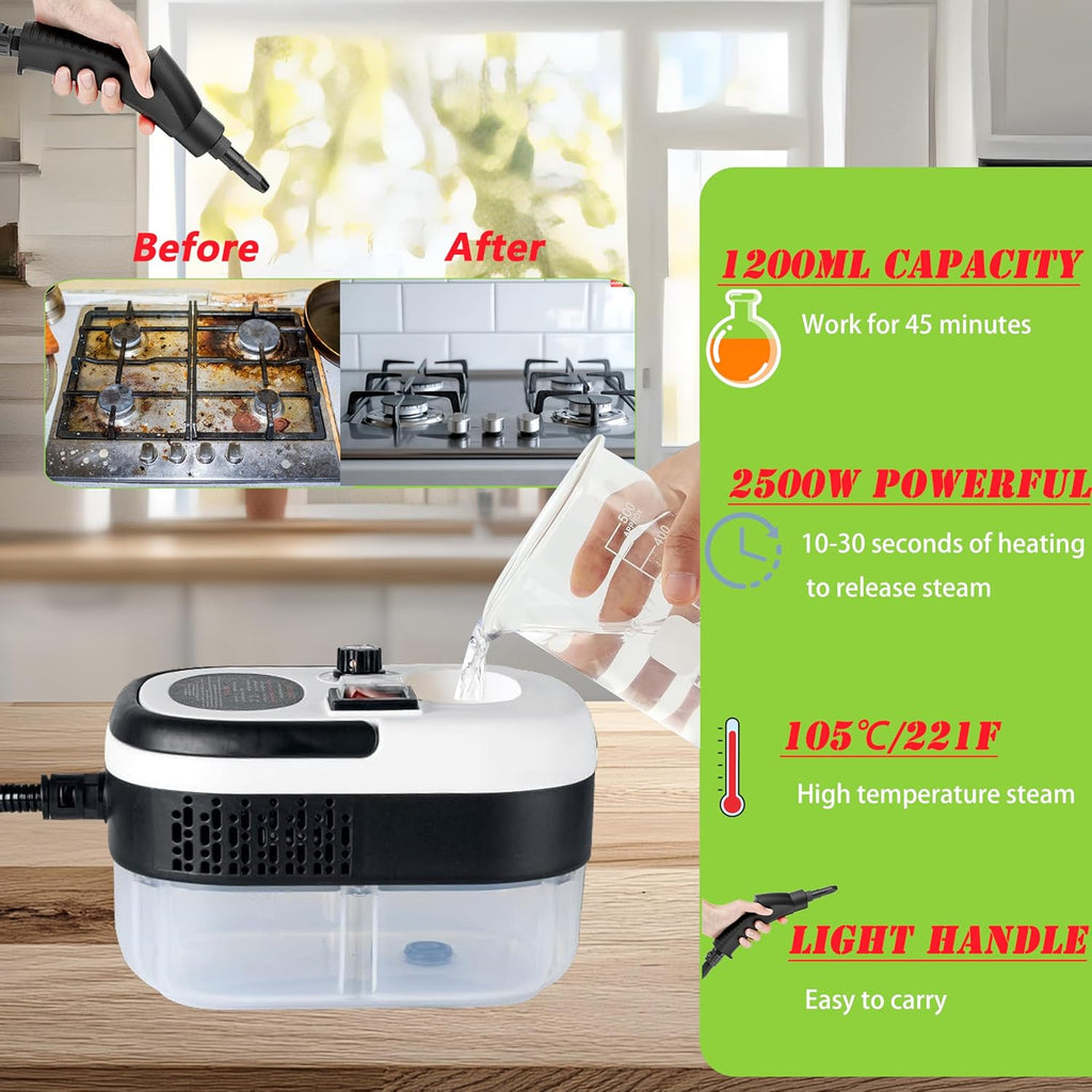 Steam Cleaner Handheld, Portable Steamer Cleaner, 9pcs Fast Heating, 2500W Steamer for Home