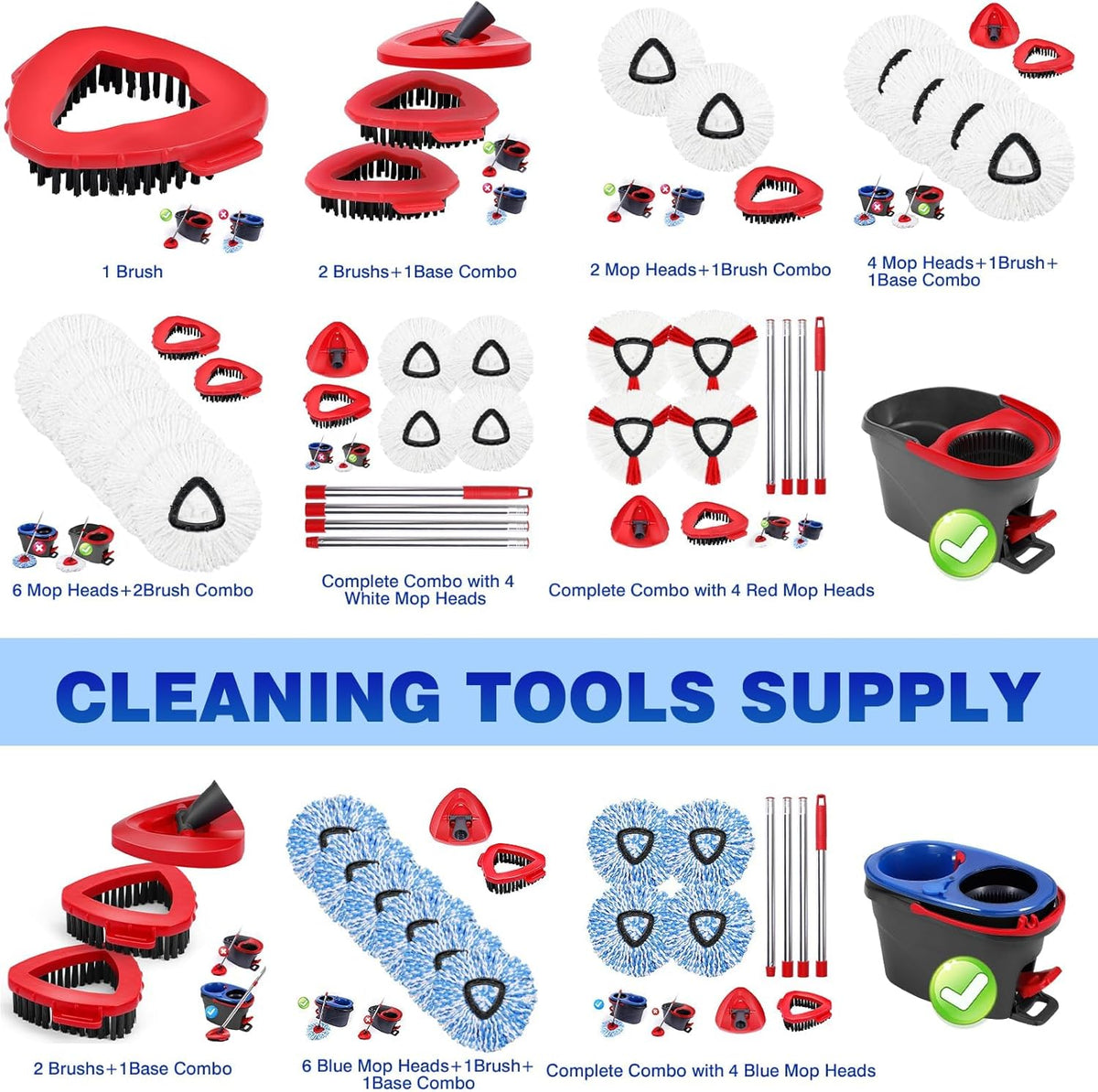 4 Pcs Mop Replace Heads & 1 Scrub Brush & 1 Base Combo for Ocedar Easywring 2-Tank System